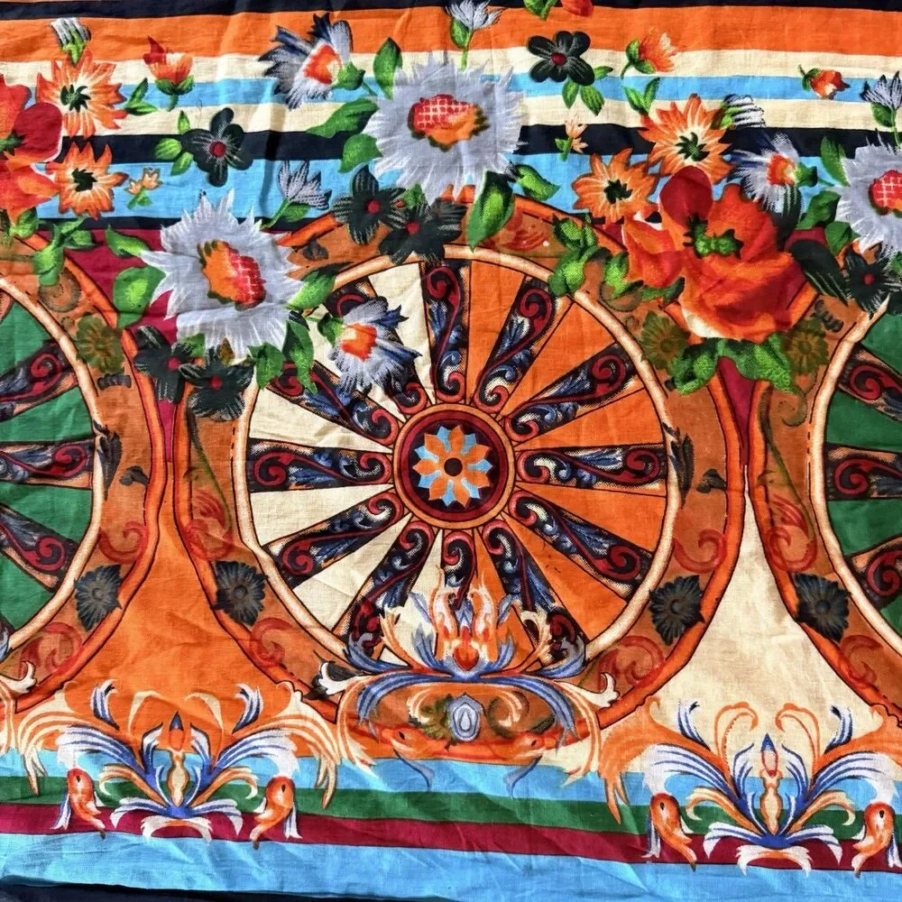 Positano by Jean Paul Oversized Cotton Scarf Floral Horse Carriage Shawl Wrap